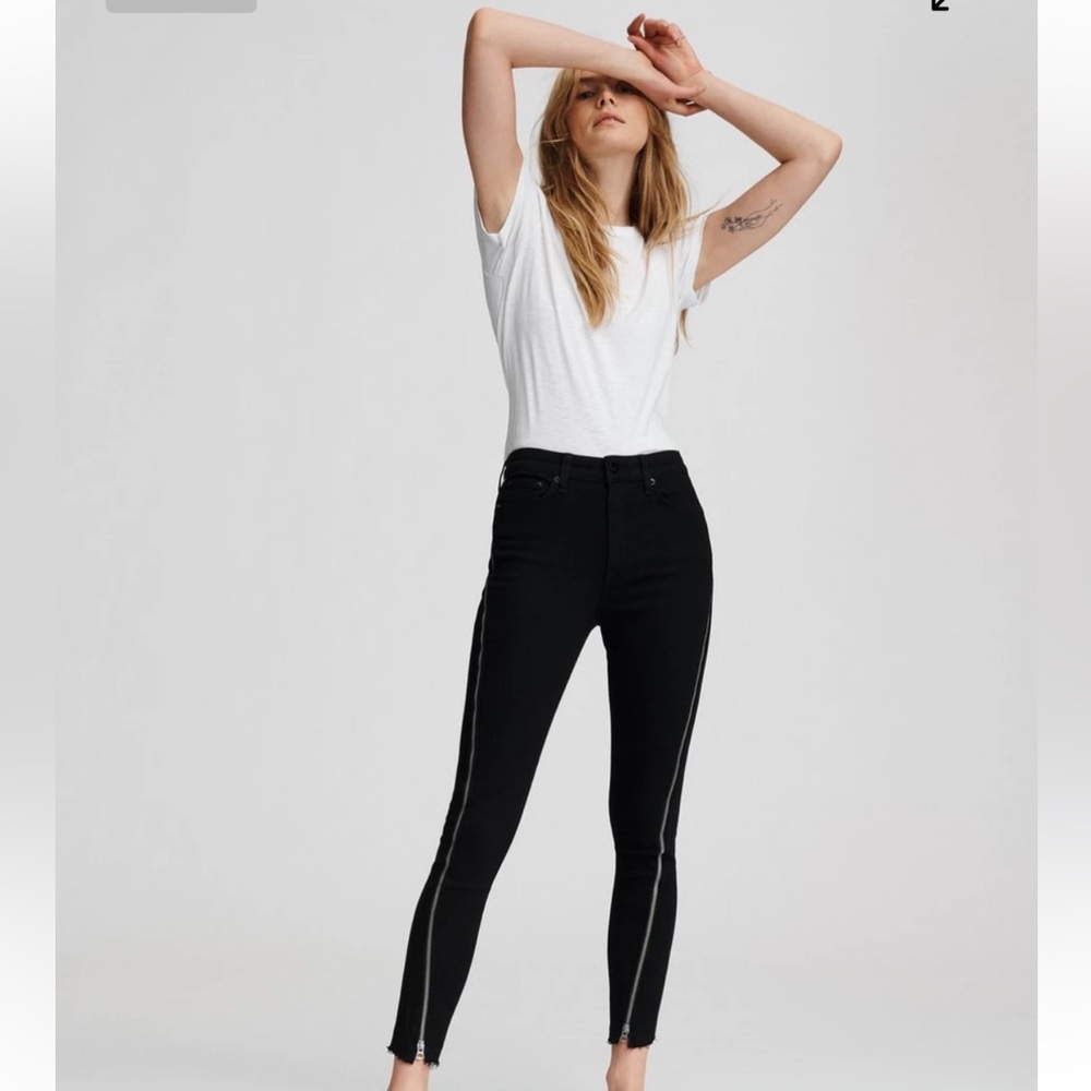 Rag and Bone Black NINA HIGH-RISE ANKLE SKINNY W/ ZIPS size 24
